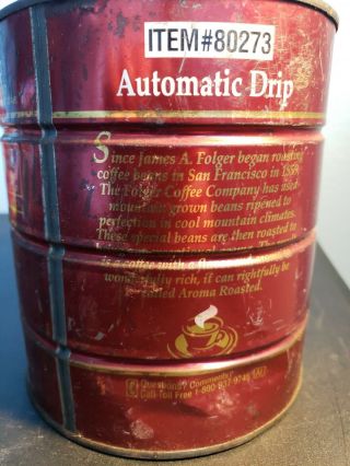Vintage Folger ' s Coffee Can Tin Aroma Roasted Automatic Drip 39 oz Lebowski Red 5