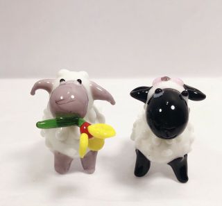 Pier 1 Imports Glass Sheep Oscar And Emmy Set Of 2 Figurines 1.  5”