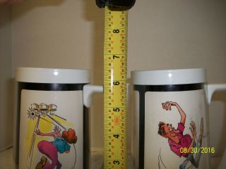 VINTAGE 1970 ' s BOWLING BOWLER HIS & HERS THERMO - SERV INSULATED PLASTIC MUGS VGC 5
