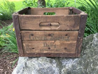Vintage Green Spring Dairy Baltimore Md Farm Milk Bottle Crate Box Wood Wooden