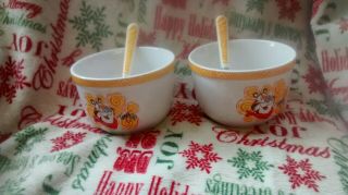 2 Tony The Tiger Kellogg Frosted Flakes Cereal Bowls & Spoons 2002