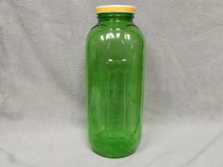 Vintage Green Glass 40 Ounce Juice/water Bottle With Lid