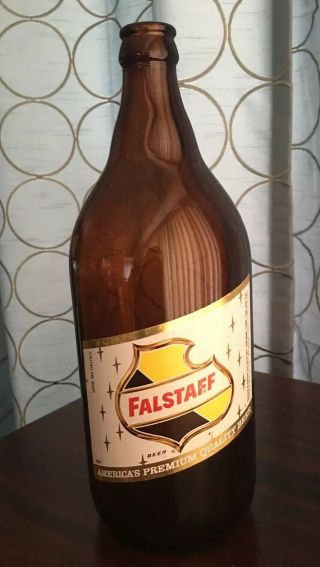 Vintage 1960s Falstaff Quart Beer Bottle Brown Glass Breweriana Bar Pub Man Cave