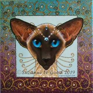 Siamese Cat Art Painting Canvas Crystals Hand Painted Suzanne Le Good