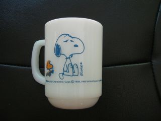 Vintage Snoopy Fire King Milk Glass Mug - - I ' M NOT WORTH A THING BEFORE COFFEE BRE 2