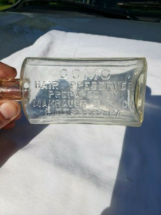1890`s Como Hair Preserver Bottle Pittsburg Pa.  Removes The Dandruff Preserves T