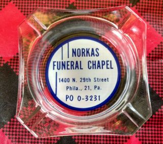Vintage Advertising Ashtray Norkas Funeral Chapel Philadelphia 1950 