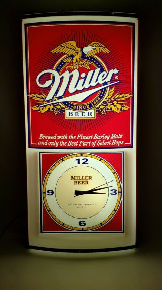 1996 Miller Brewing Co.  Beer Wall Clock& Light Up Bar Sign,  Eagle Logo,  Made Usa