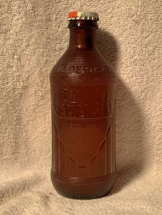 Rare Full 10oz Orange Crush Amber No Deposit Embossed Soda Bottle