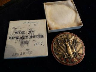 Vintage 1932 M.  S.  P.  C.  A.  Bronze Enameled Medallion Pilgrim Badge Co W/box