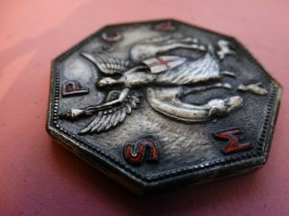 Vintage 1934 M.  S.  P.  C.  A.  enameled octagon shape medallion cammall badge co w/box 5