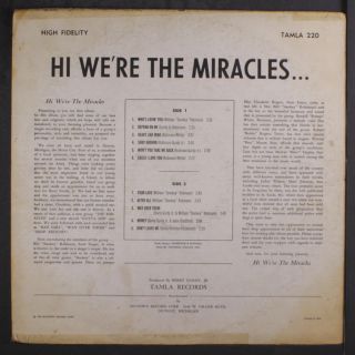 MIRACLES: Hi.  we ' re The Miracles LP (WLP,  cw,  taped seams,  disc plays above gr 2