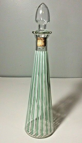 Vintage Mcm Striped Glass Liquor Decanter Bottle W/ Cork,  End Of Prohibition Era