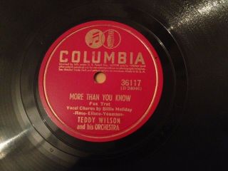 BILLIE HOLIDAY & Teddy Wilson Orch ' : SUGAR / MORE THAN YOU KNOW.  US.  78.  rpm 2