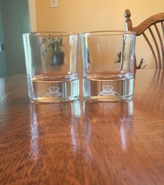 (2) Crown Royal Whiskey Heavy Bottom Bar Rock Glasses 3d Floating Crown Hologram