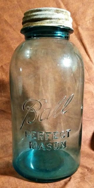 Vintage 1923 1933 Ball Perfect Mason Blue 1/2 Half Gallon Canning Jar 4