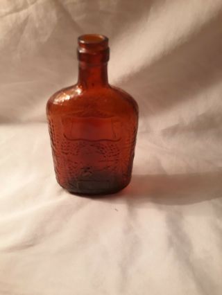 1920s Spider & Fly Cobweb With Grain Emb 1/2 Pint Amber Whiskey Flask
