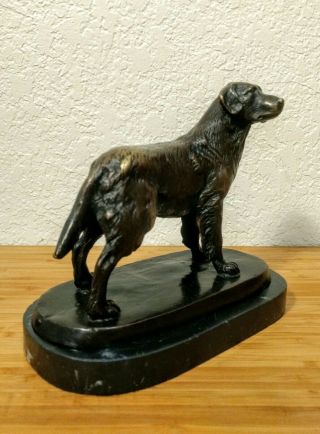 Golden Retriever Dog Statue,  Cast Brass/bronze On Marble Base.  Marked " Debut "