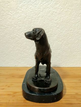 Golden Retriever Dog Statue,  Cast Brass/Bronze on Marble Base.  Marked 