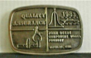 John Deere Quality Assurance,  Rare Nickel Plated Employee Only Belt Buckle,