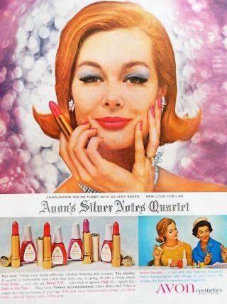 Vintage 1962 Avon Silver Notes Lipstick Make - Up Advertisement Print Ad Art