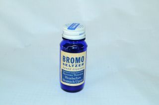 Vintage Bromo Seltzer Cobalt Blue Glass Bottle Cap Label 4 " Tall Speed Crystals