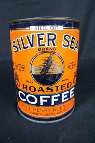 Silver Sea Henry Koenig Cincinatti Ohio Oh 1 Pound Lb Tin Litho Coffee Can