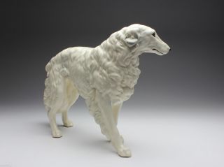 White Borzoi Looking Sideways Porcelain Dog Figurine Made In Japan