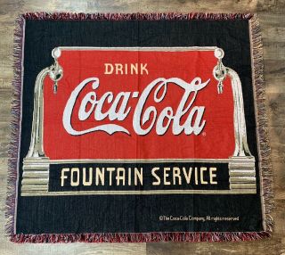 Coca Cola Woven Tapestry Blanket Throw Wall Hanging Fountain Service 52 " X 48 "