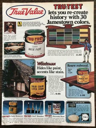 1976 True Value Hardware Ad Tru Test Paint Redwood Stain Woodsman X - O Rust Etc