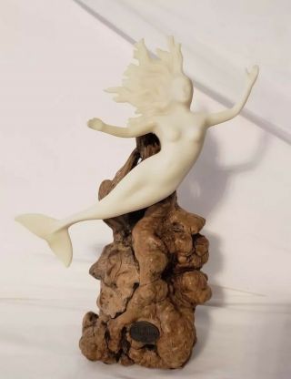 John Perry Nude Mermaid Sculpture Mounted On Burlwood