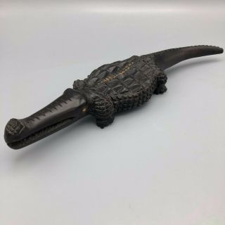 Vintage Carved Wood Folk Art Crocodile Figurine Black 2