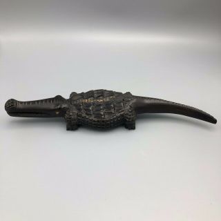 Vintage Carved Wood Folk Art Crocodile Figurine Black 6