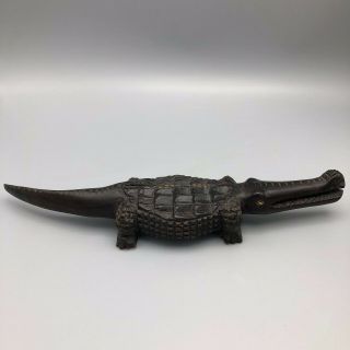 Vintage Carved Wood Folk Art Crocodile Figurine Black 7