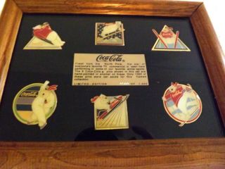 Limited Edition Coca - Cola Set Of 6 Pins Framed North Pole Polar Bear Vintage.