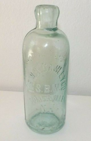Antique W.  H.  Cawley Co.  Somerville,  Jersey Aqua Hutchinson Soda Glass Bottle