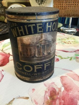 Antique 1900s White House Coffee Tin 2lb Paper Label Normal Use
