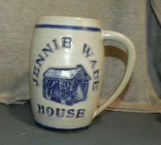 Jennie Wade House Stoneware Mug Stein Marked Gettysburg Pennsylvania Pa Blue Whi
