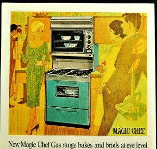 Vtg 1964 Magic Chef Gas stove range pyrex dishes advertisement print ad art 3