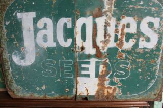 1960 ' s Jacques Seeds tin advertising sign farm ag corn rough rusty crusty 4