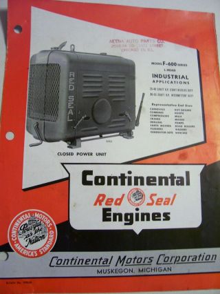 Vintage Continental Motors Advertising Brochure - F 600 Ind Engine