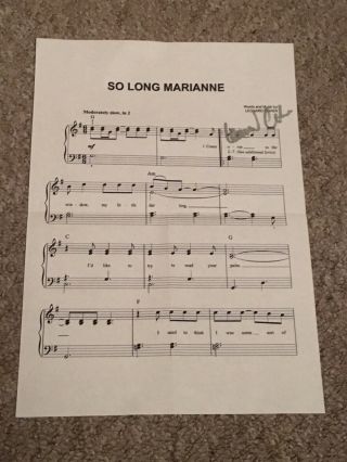 Leonard Cohen Hand Signed Music Sheet - Autograph - So Long Marianne