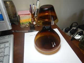Mid Century Empoli Italian Glass Bottle Decanter W/ Stopper Amber & Glass Retro