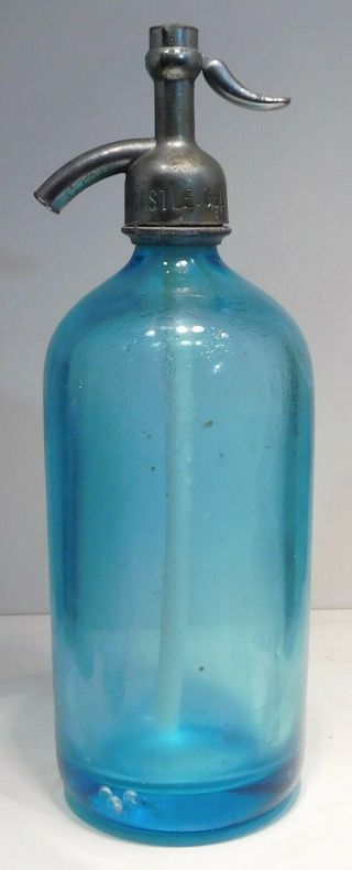 Vintage Blue Seltzer Bottle W/ Metal Spout - B & B Beverges Arverne,  N.  Y.