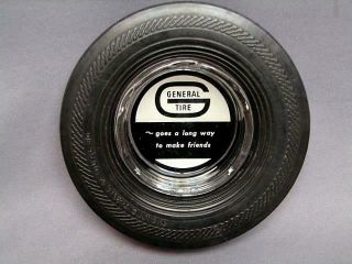 Vintage General Tire " Dual 90 " Rubber Tire Ashtray W/glass General Tray
