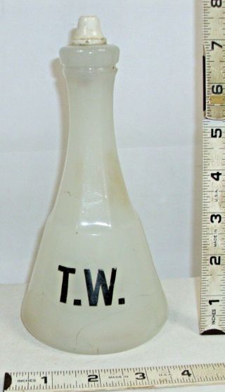 Antique Barber Shop T.  W.  White Milk Glass Bottle