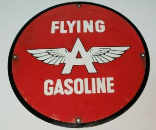 Vintage Flying A Gasoline 11 3/4 " Porcelain Gas & Oil Sign Pump Plate