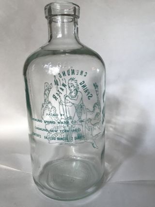 Vintage Chemung Spring Water Bottle,  1/2 gallon GREEN Native American graphic 2