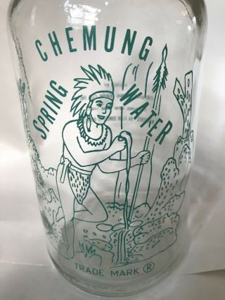 Vintage Chemung Spring Water Bottle,  1/2 gallon GREEN Native American graphic 3