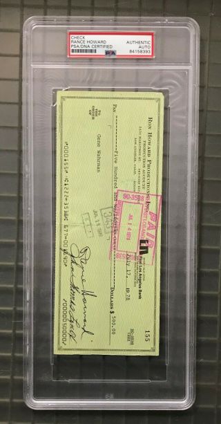 Rance Howard Chinatown - Cool Hand Luke Rare Signed Cancelled Check Psa/dna Auto